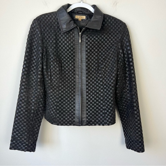Vintage Wilson’s Leather Basket Weave Woven Leather Jacket Dark Brown - Picture 1 of 7